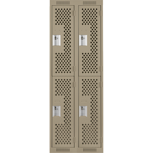 Casiers Clean Line, 2 niveaux, Bloc de 2, 24" x 15" x 72", Acier, Beige, Rivet (assembl&eacute;), Perfor&eacute; Waymarc Industries Inc