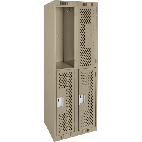 Casiers Clean Line, 2 niveaux, Bloc de 2, 24" x 15" x 72", Acier, Beige, Rivet (assembl&eacute;), Perfor&eacute; Waymarc Industries Inc
