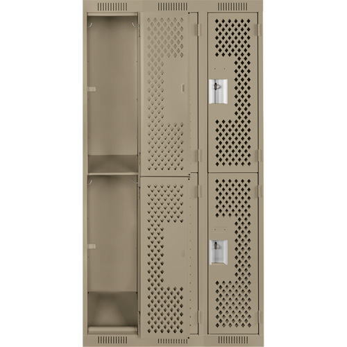 Clean Line Lockers, 2 -tier, Bank of 3, 36" x 12" x 72", Steel, Beige, Rivet (Assembled), Perforated Waymarc Industries Inc