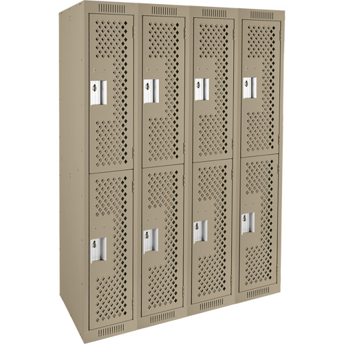 Casiers Clean Line, 2 niveaux, Bloc de 4, 48" x 12" x 72", Acier, Beige, Rivet (assembl&eacute;), Perfor&eacute; Waymarc Industries Inc