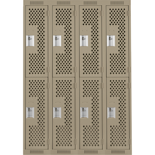Casiers Clean Line, 2 niveaux, Bloc de 4, 48" x 12" x 72", Acier, Beige, Rivet (assembl&eacute;), Perfor&eacute; Waymarc Industries Inc