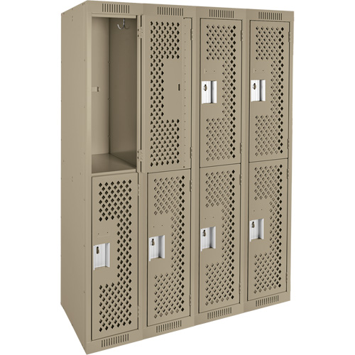 Casiers Clean Line, 2 niveaux, Bloc de 4, 48" x 12" x 72", Acier, Beige, Rivet (assembl&eacute;), Perfor&eacute; Waymarc Industries Inc