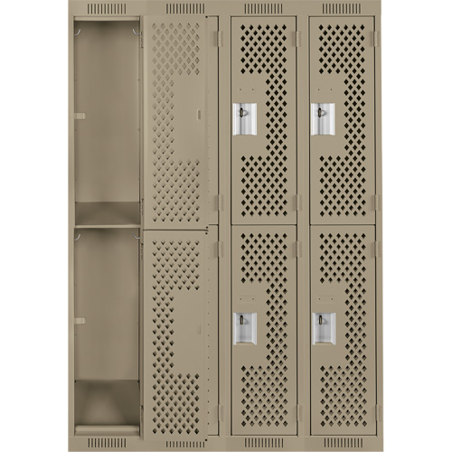Casiers Clean Line, 2 niveaux, Bloc de 4, 48" x 12" x 72", Acier, Beige, Rivet (assembl&eacute;), Perfor&eacute; Waymarc Industries Inc