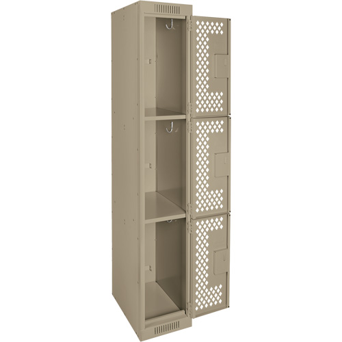 Casiers Clean Line, 3 niveaux, 12" x 12" x 72", Acier, Beige, Rivet (assembl&eacute;), Perfor&eacute; Waymarc Industries Inc
