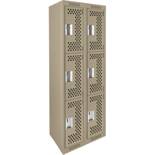 Clean Line Lockers, 3 -tier, Bank of 2, 24" x 12" x 72", Steel, Beige, Rivet (Assembled), Perforated Waymarc Industries Inc