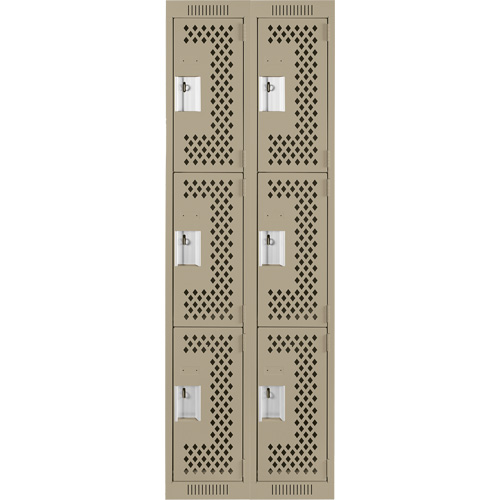 Clean Line Lockers, 3 -tier, Bank of 2, 24" x 12" x 72", Steel, Beige, Rivet (Assembled), Perforated Waymarc Industries Inc