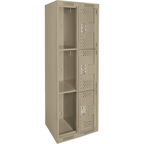 Clean Line Lockers, 3 -tier, Bank of 2, 24" x 12" x 72", Steel, Beige, Rivet (Assembled), Perforated Waymarc Industries Inc
