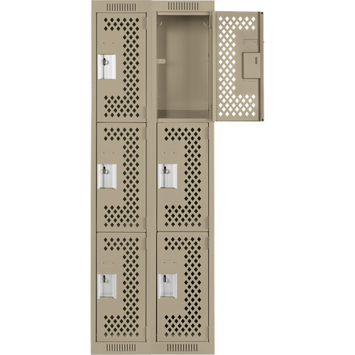 Clean Line Lockers, 3 -tier, Bank of 2, 24" x 12" x 72", Steel, Beige, Rivet (Assembled), Perforated Waymarc Industries Inc