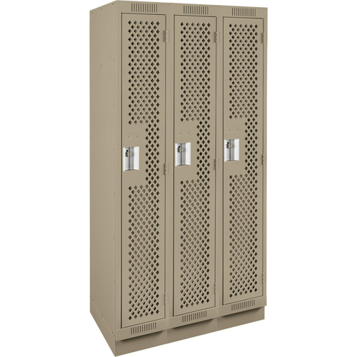 Clean Line Lockers, Bank of 3, 36" x 18" x 76", Steel, Beige, Rivet (Assembled), Perforated Waymarc Industries Inc