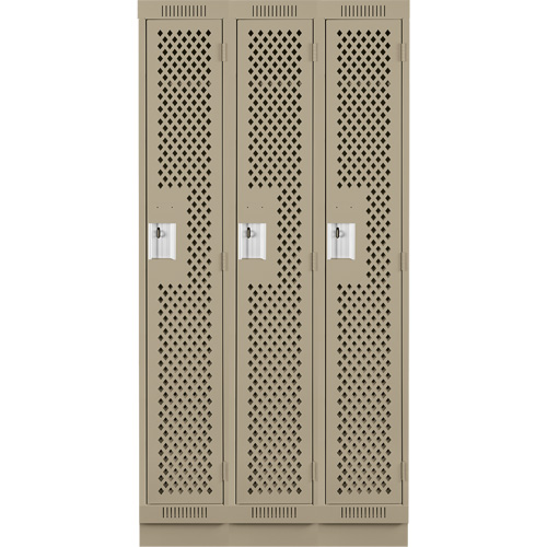 Clean Line Lockers, Bank of 3, 36" x 18" x 76", Steel, Beige, Rivet (Assembled), Perforated Waymarc Industries Inc