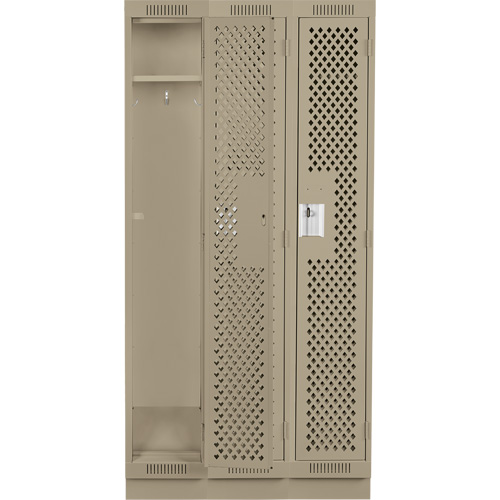 Clean Line Lockers, Bank of 3, 36" x 18" x 76", Steel, Beige, Rivet (Assembled), Perforated Waymarc Industries Inc