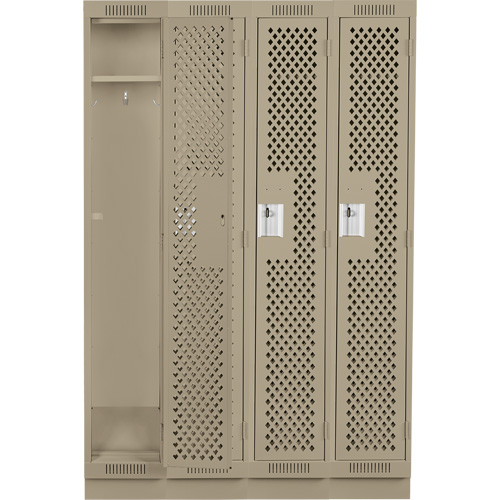 Clean Line Lockers, Bank of 4, 48" x 18" x 76", Steel, Beige, Rivet (Assembled), Perforated Waymarc Industries Inc