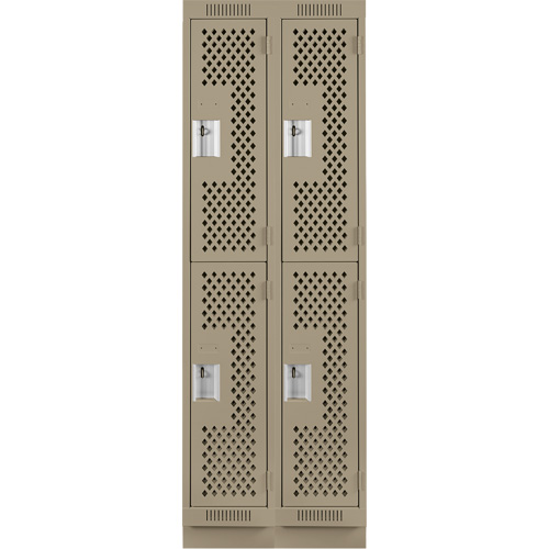 Clean Line Lockers, 2 -tier, Bank of 2, 24" x 15" x 76", Steel, Beige, Rivet (Assembled), Perforated Waymarc Industries Inc
