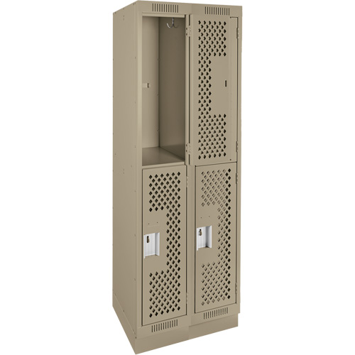Clean Line Lockers, 2 -tier, Bank of 2, 24" x 15" x 76", Steel, Beige, Rivet (Assembled), Perforated Waymarc Industries Inc