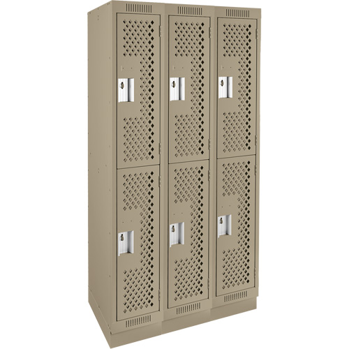 Clean Line Lockers, 2 -tier, Bank of 3, 36" x 15" x 76", Steel, Beige, Rivet (Assembled), Perforated Waymarc Industries Inc