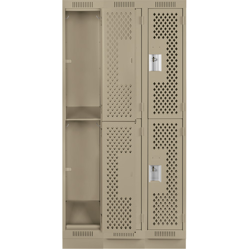 Clean Line Lockers, 2 -tier, Bank of 3, 36" x 15" x 76", Steel, Beige, Rivet (Assembled), Perforated Waymarc Industries Inc