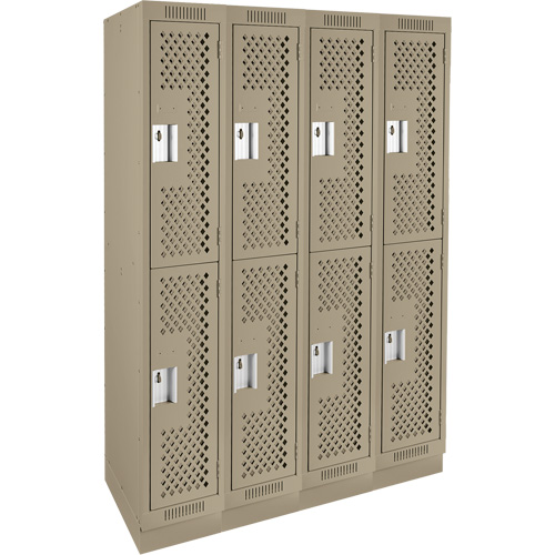 Clean Line Lockers, 2 -tier, Bank of 4, 48" x 15" x 76", Steel, Beige, Rivet (Assembled), Perforated Waymarc Industries Inc
