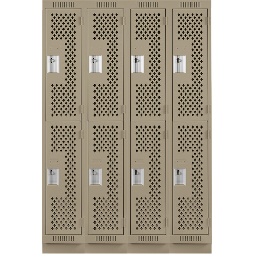 Clean Line Lockers, 2 -tier, Bank of 4, 48" x 15" x 76", Steel, Beige, Rivet (Assembled), Perforated Waymarc Industries Inc
