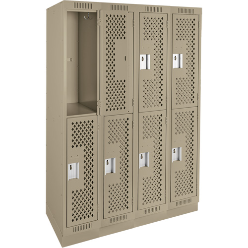 Clean Line Lockers, 2 -tier, Bank of 4, 48" x 15" x 76", Steel, Beige, Rivet (Assembled), Perforated Waymarc Industries Inc