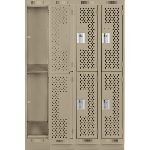Clean Line Lockers, 2 -tier, Bank of 4, 48" x 15" x 76", Steel, Beige, Rivet (Assembled), Perforated Waymarc Industries Inc