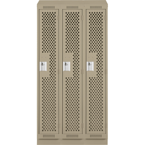 Clean Line Lockers, Bank of 3, 36" x 15" x 82", Steel, Beige, Rivet (Assembled), Perforated Waymarc Industries Inc