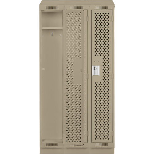 Clean Line Lockers, Bank of 3, 36" x 15" x 82", Steel, Beige, Rivet (Assembled), Perforated Waymarc Industries Inc