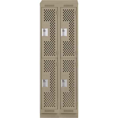 Clean Line Lockers, 2 -tier, Bank of 2, 24" x 15" x 82", Steel, Beige, Rivet (Assembled), Perforated Waymarc Industries Inc