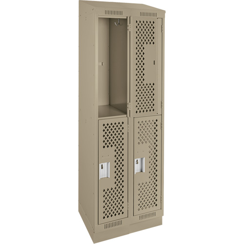 Clean Line Lockers, 2 -tier, Bank of 2, 24" x 15" x 82", Steel, Beige, Rivet (Assembled), Perforated Waymarc Industries Inc