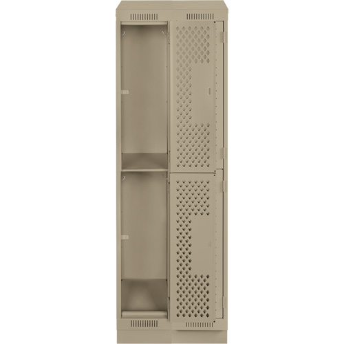 Clean Line Lockers, 2 -tier, Bank of 2, 24" x 15" x 82", Steel, Beige, Rivet (Assembled), Perforated Waymarc Industries Inc