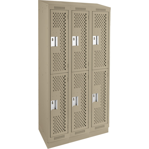 Casiers Clean Line, 2 niveaux, Bloc de 3, 36" x 15" x 82", Acier, Beige, Rivet (assembl&eacute;), Perfor&eacute; Waymarc Industries Inc