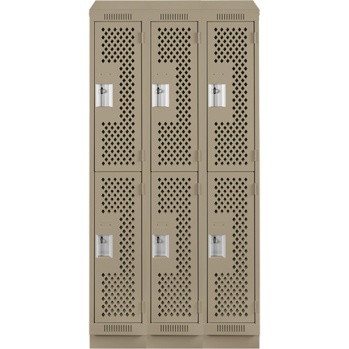 Casiers Clean Line, 2 niveaux, Bloc de 3, 36" x 15" x 82", Acier, Beige, Rivet (assembl&eacute;), Perfor&eacute; Waymarc Industries Inc