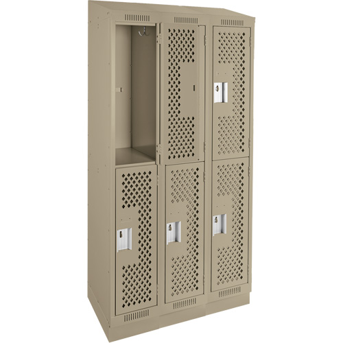 Casiers Clean Line, 2 niveaux, Bloc de 3, 36" x 15" x 82", Acier, Beige, Rivet (assembl&eacute;), Perfor&eacute; Waymarc Industries Inc