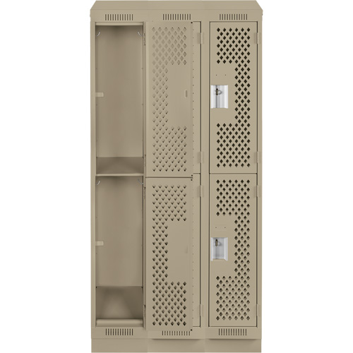 Casiers Clean Line, 2 niveaux, Bloc de 3, 36" x 15" x 82", Acier, Beige, Rivet (assembl&eacute;), Perfor&eacute; Waymarc Industries Inc