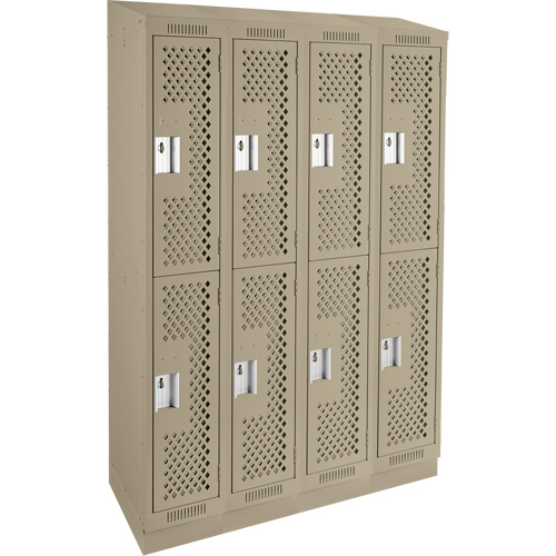 Clean Line Lockers, 2 -tier, Bank of 4, 48" x 12" x 82", Steel, Beige, Rivet (Assembled), Perforated Waymarc Industries Inc
