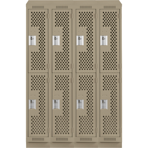 Clean Line Lockers, 2 -tier, Bank of 4, 48" x 12" x 82", Steel, Beige, Rivet (Assembled), Perforated Waymarc Industries Inc