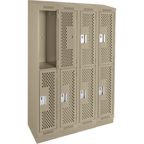 Clean Line Lockers, 2 -tier, Bank of 4, 48" x 12" x 82", Steel, Beige, Rivet (Assembled), Perforated Waymarc Industries Inc