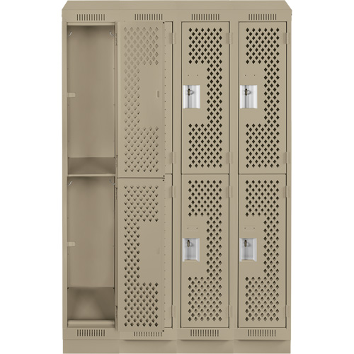 Clean Line Lockers, 2 -tier, Bank of 4, 48" x 12" x 82", Steel, Beige, Rivet (Assembled), Perforated Waymarc Industries Inc
