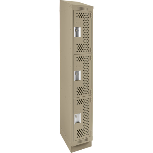 Clean Line Lockers, 3 -tier, 12" x 15" x 82", Steel, Beige, Rivet (Assembled), Perforated Waymarc Industries Inc