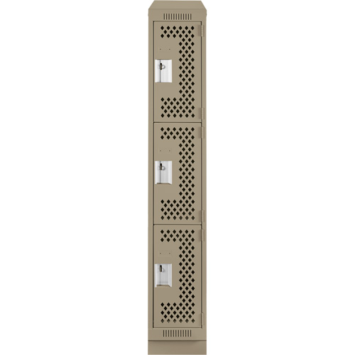 Clean Line Lockers, 3 -tier, 12" x 15" x 82", Steel, Beige, Rivet (Assembled), Perforated Waymarc Industries Inc