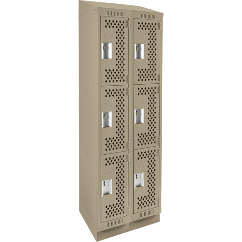 Clean Line Lockers, 3 -tier, Bank of 2, 24" x 15" x 82", Steel, Beige, Rivet (Assembled), Perforated Waymarc Industries Inc