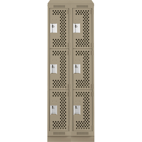 Clean Line Lockers, 3 -tier, Bank of 2, 24" x 15" x 82", Steel, Beige, Rivet (Assembled), Perforated Waymarc Industries Inc