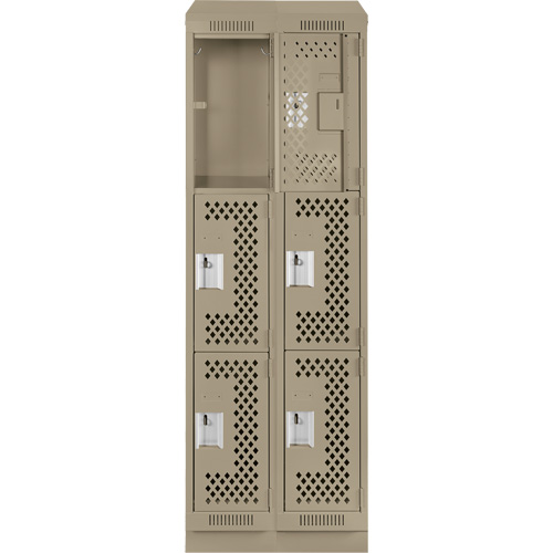 Clean Line Lockers, 3 -tier, Bank of 2, 24" x 15" x 82", Steel, Beige, Rivet (Assembled), Perforated Waymarc Industries Inc