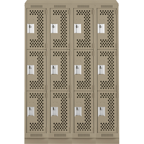 Clean Line Lockers, 3 -tier, Bank of 4, 48" x 15" x 82", Steel, Beige, Rivet (Assembled), Perforated Waymarc Industries Inc