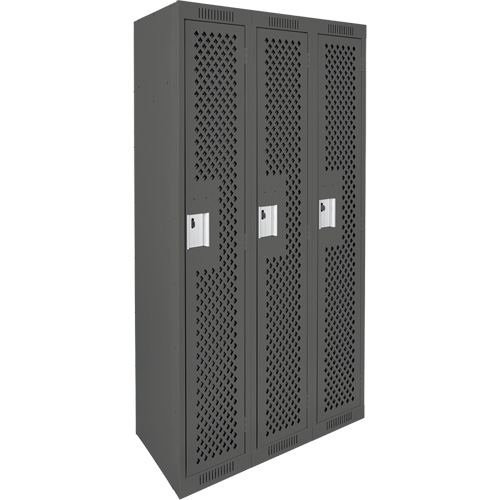 Clean Line Lockers, Bank of 3, 36" x 12" x 72", Steel, Charcoal, Rivet (Assembled), Perforated Waymarc Industries Inc