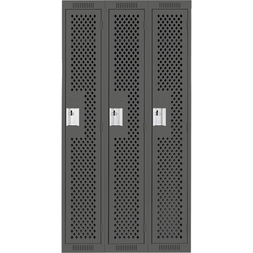Clean Line Lockers, Bank of 3, 36" x 12" x 72", Steel, Charcoal, Rivet (Assembled), Perforated Waymarc Industries Inc