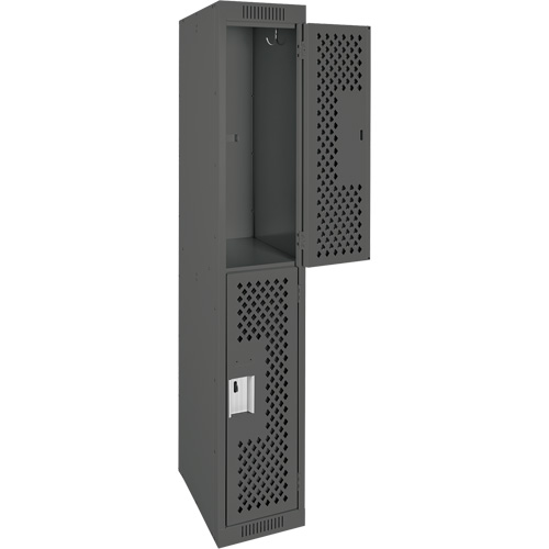 Clean Line Lockers, 2 -tier, 12" x 12" x 72", Steel, Charcoal, Rivet (Assembled), Perforated Waymarc Industries Inc
