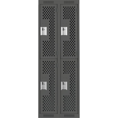 Casiers Clean Line, 2 niveaux, Bloc de 2, 24" x 15" x 72", Acier, Charbon, Rivet (assembl&eacute;), Perfor&eacute; Waymarc Industries Inc