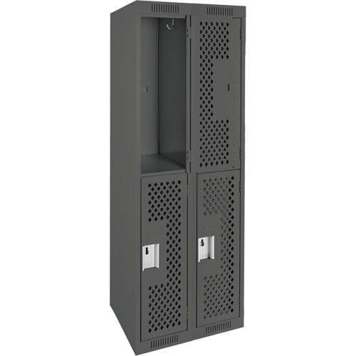 Casiers Clean Line, 2 niveaux, Bloc de 2, 24" x 15" x 72", Acier, Charbon, Rivet (assembl&eacute;), Perfor&eacute; Waymarc Industries Inc