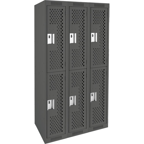 Clean Line Lockers, 2 -tier, Bank of 3, 36" x 12" x 72", Steel, Charcoal, Rivet (Assembled), Perforated Waymarc Industries Inc