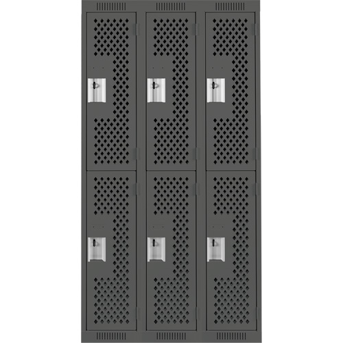 Clean Line Lockers, 2 -tier, Bank of 3, 36" x 12" x 72", Steel, Charcoal, Rivet (Assembled), Perforated Waymarc Industries Inc